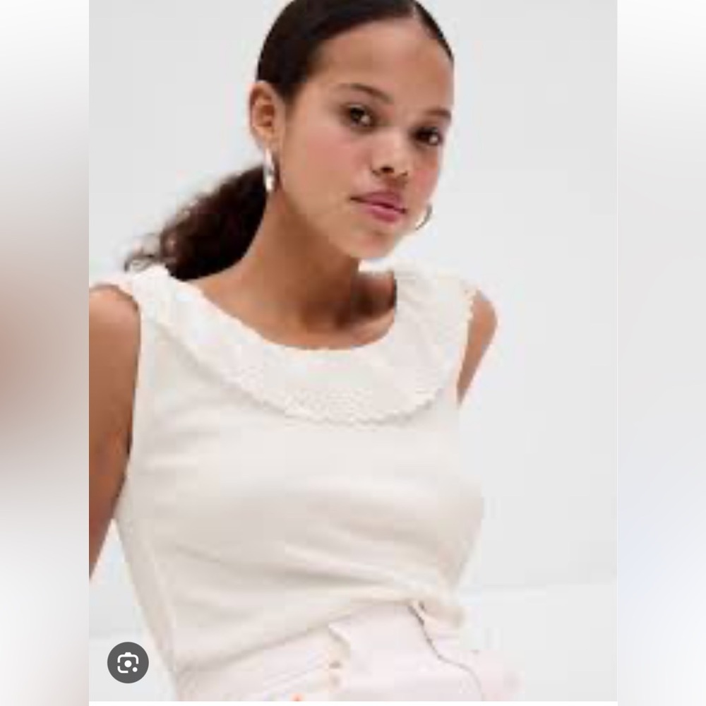 GAP Eyelet Ruffle Neck Ribbed Tank Top - Picture 14 of 14